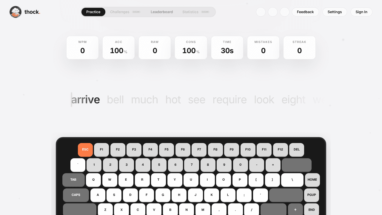 thock — premium typing experience website screenshot