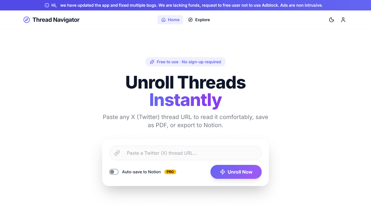 Thread Navigator website screenshot