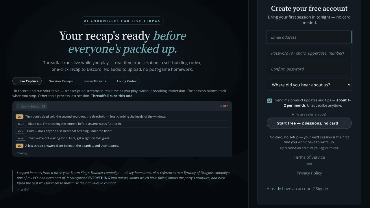 Threadfall website screenshot