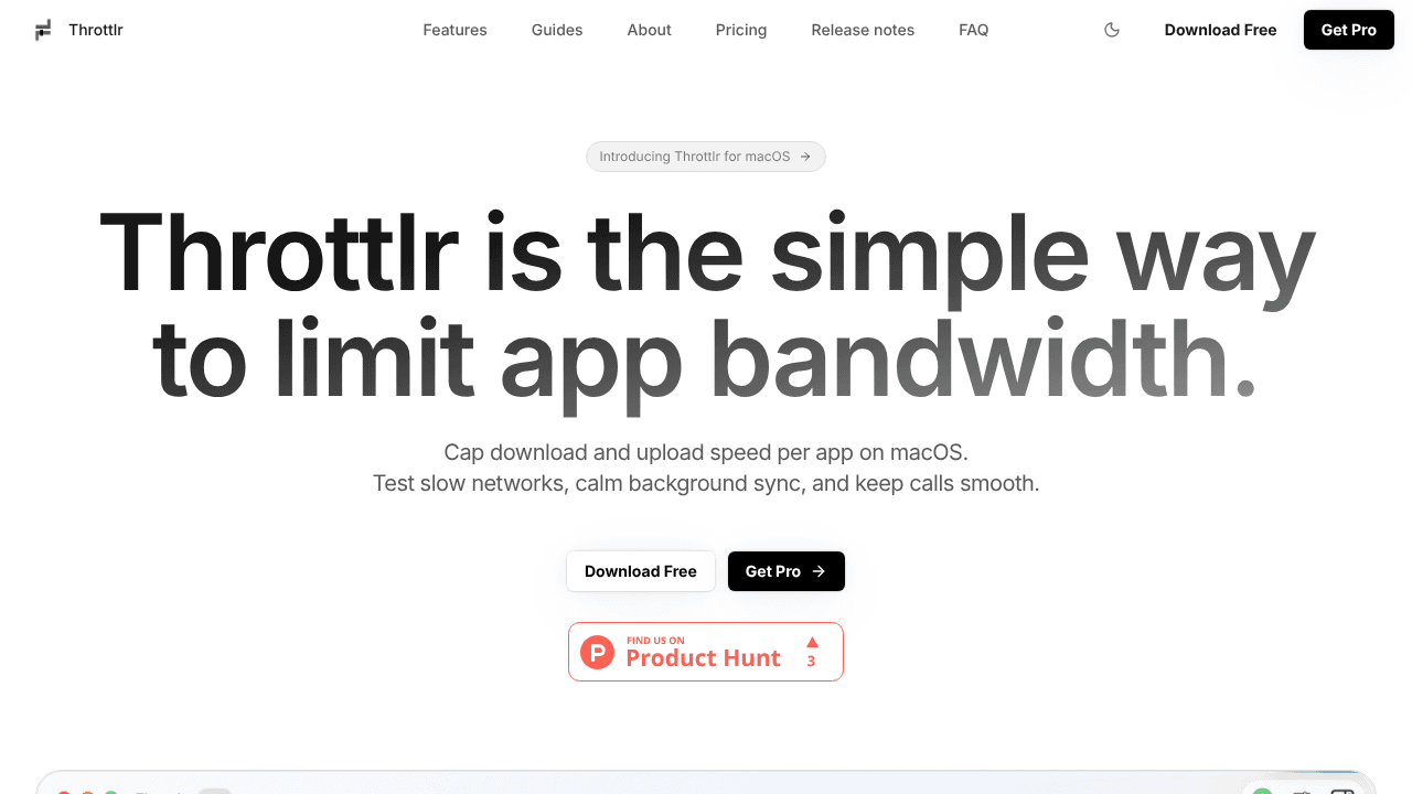 Throttlr website screenshot