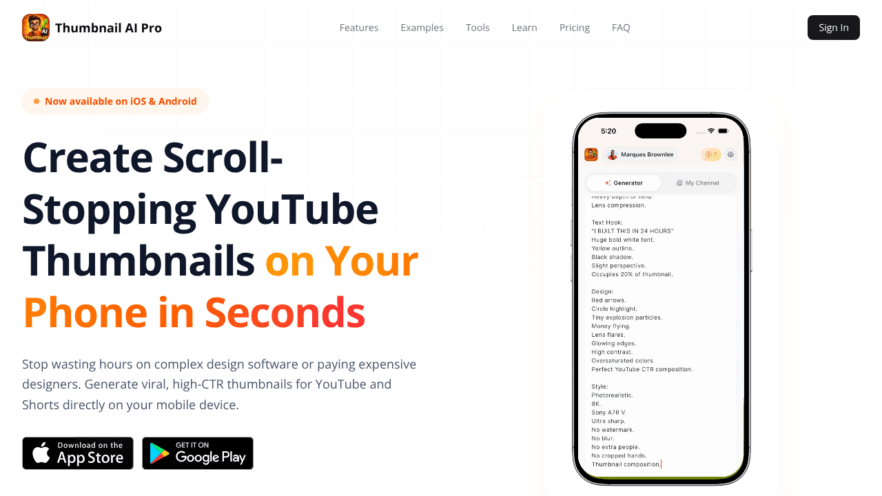 Thumbnail AI Pro website screenshot