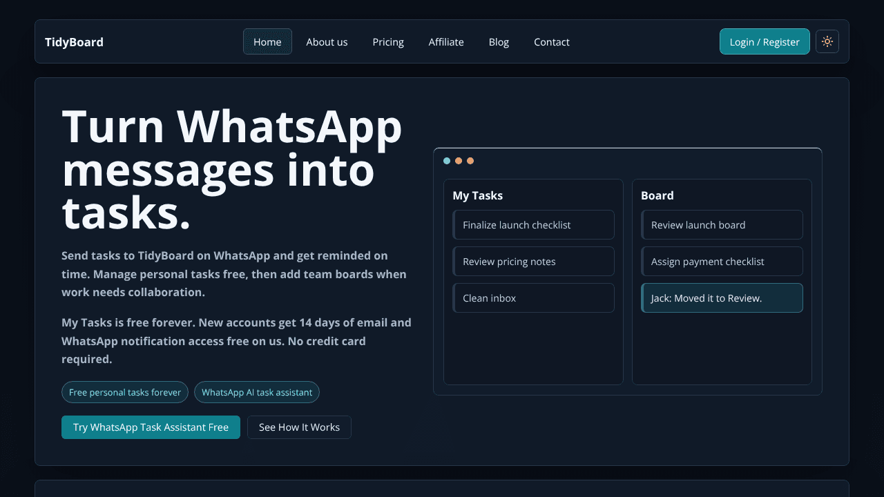 TidyBoard website screenshot