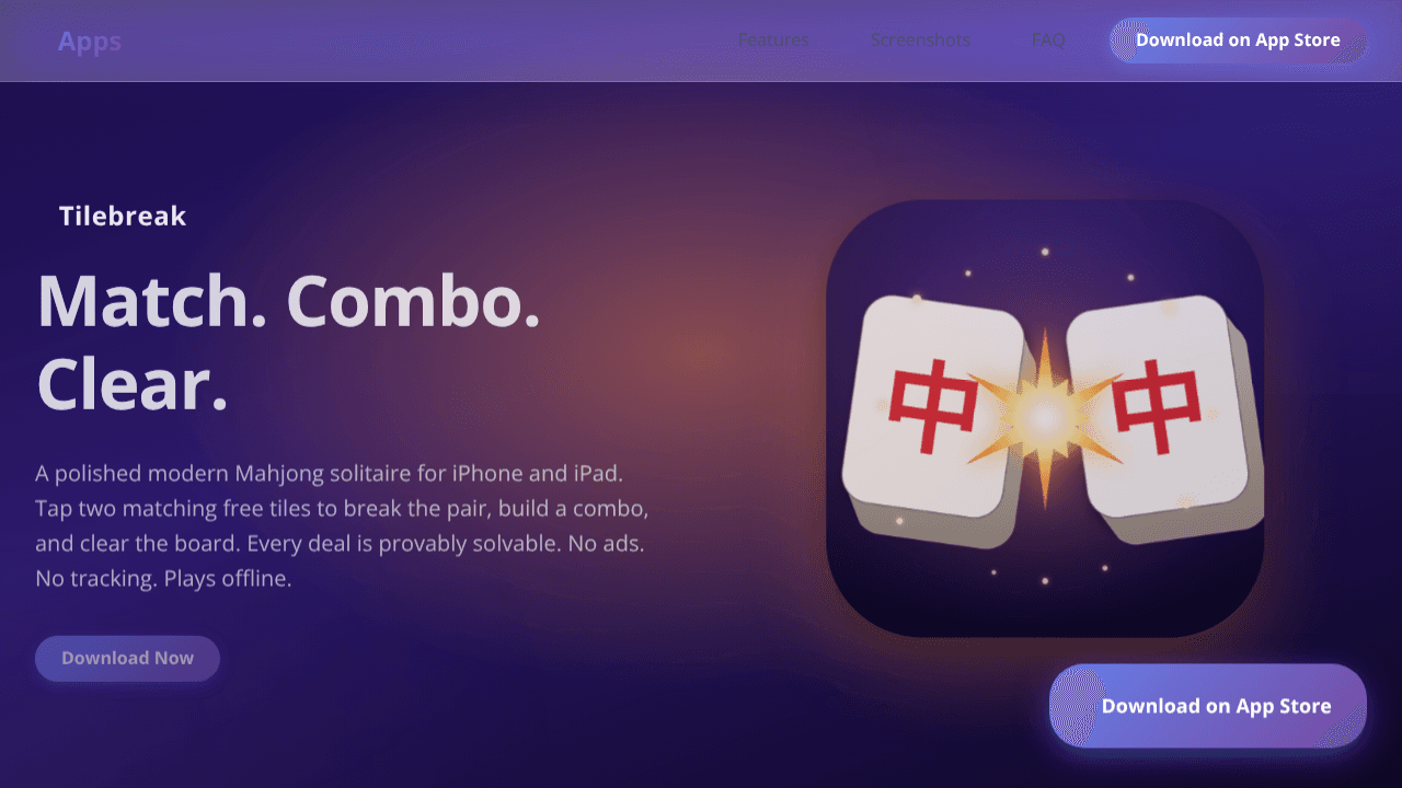 Tilebreak Mahjong website screenshot