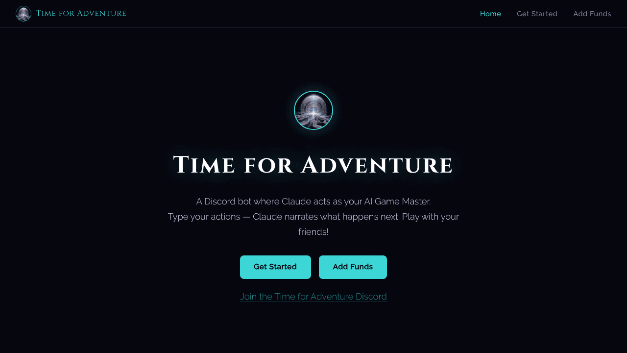 Time for Adventure website screenshot