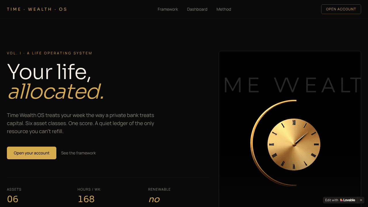 Time Wealth OS — Your life, allocated website screenshot