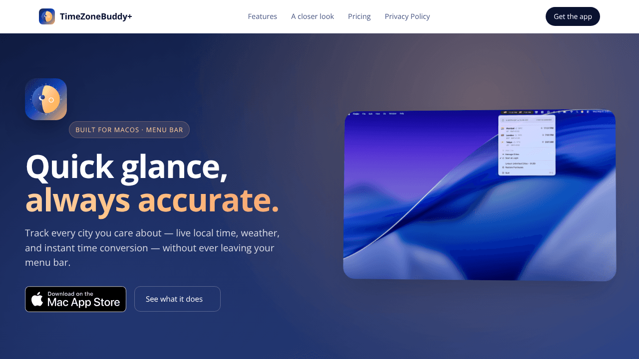 Time Zone Buddy+ website screenshot