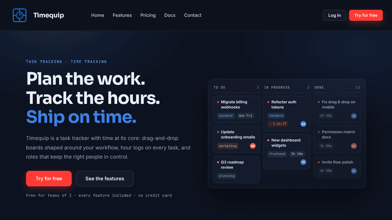 Timequip website screenshot
