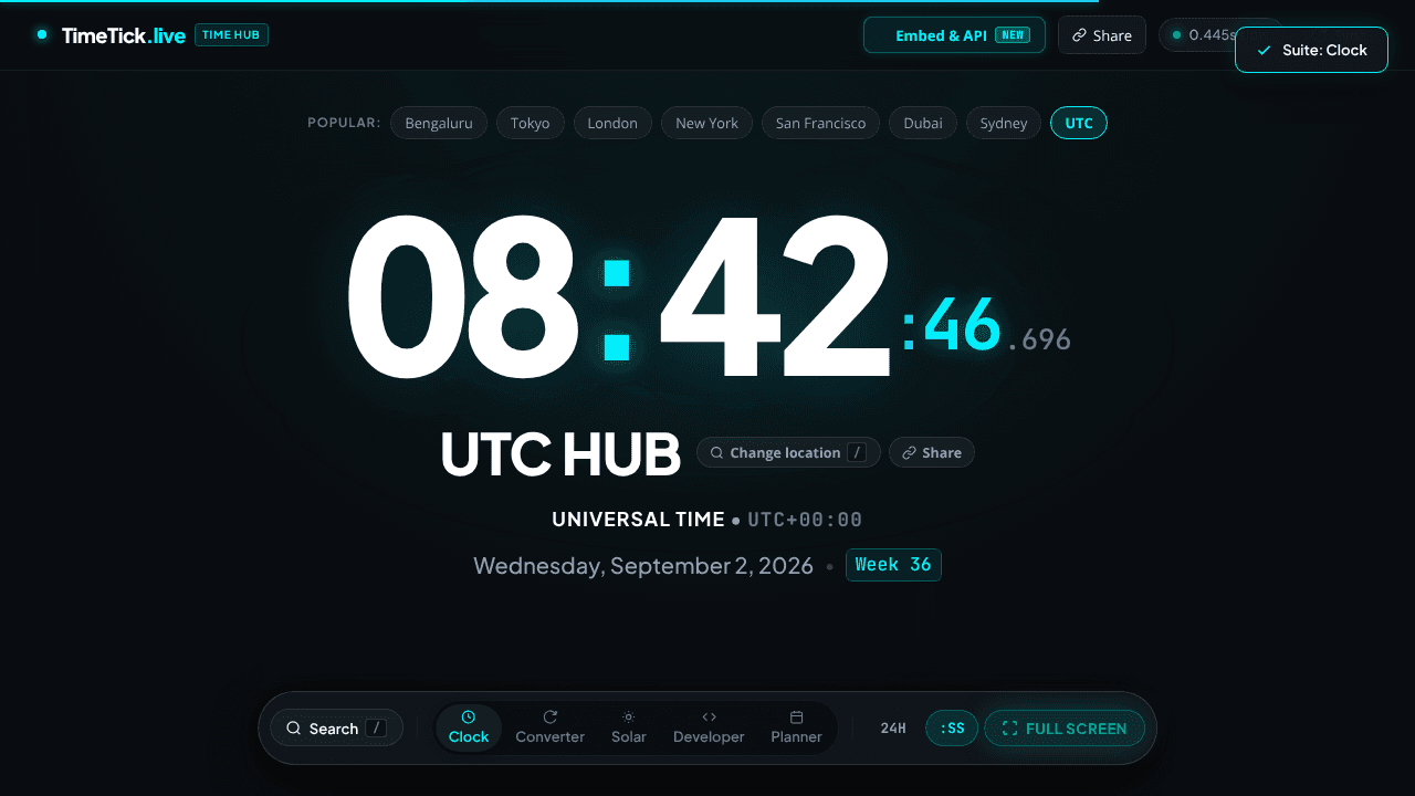 TimeTick.live — Modern Atomic Clock website screenshot