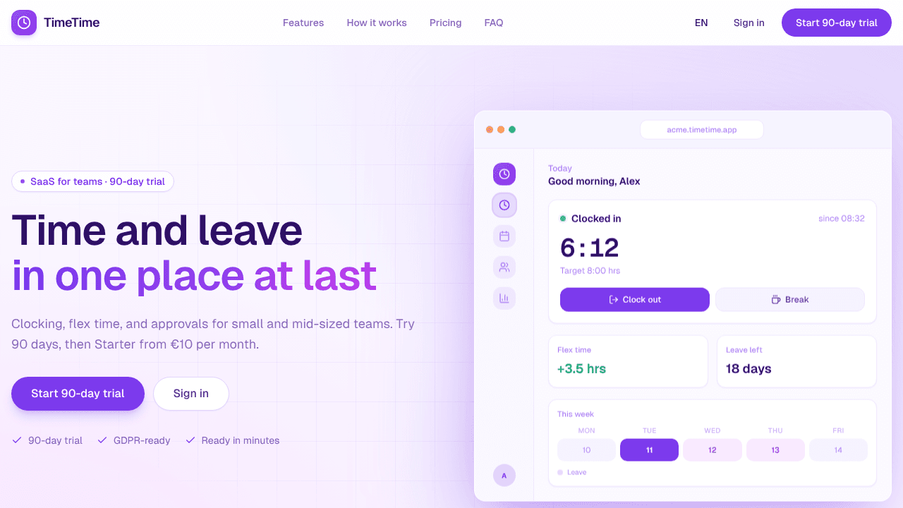 TimeTime website screenshot