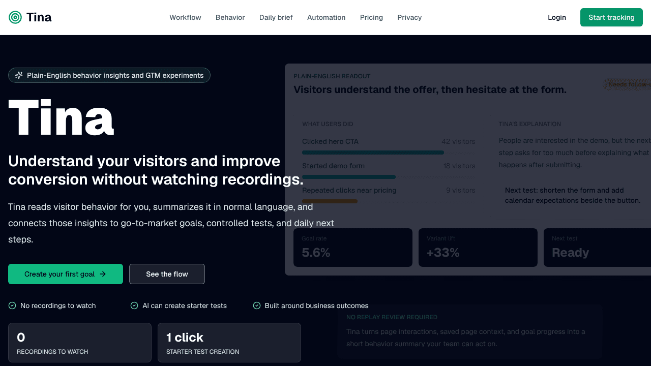 Tina - Automated GTM website screenshot