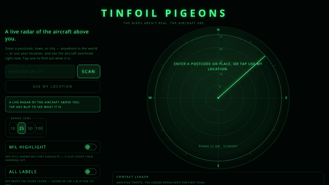 Tinfoil Pigeons website screenshot