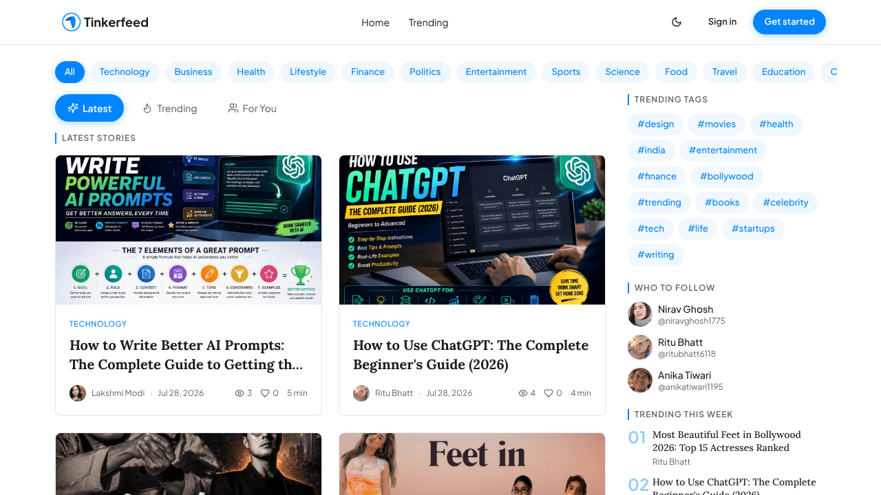 TinkerFeed website screenshot