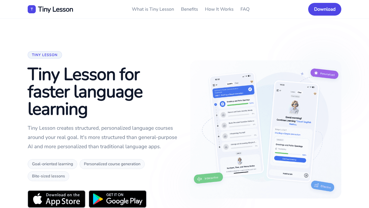 Tiny Lesson website screenshot