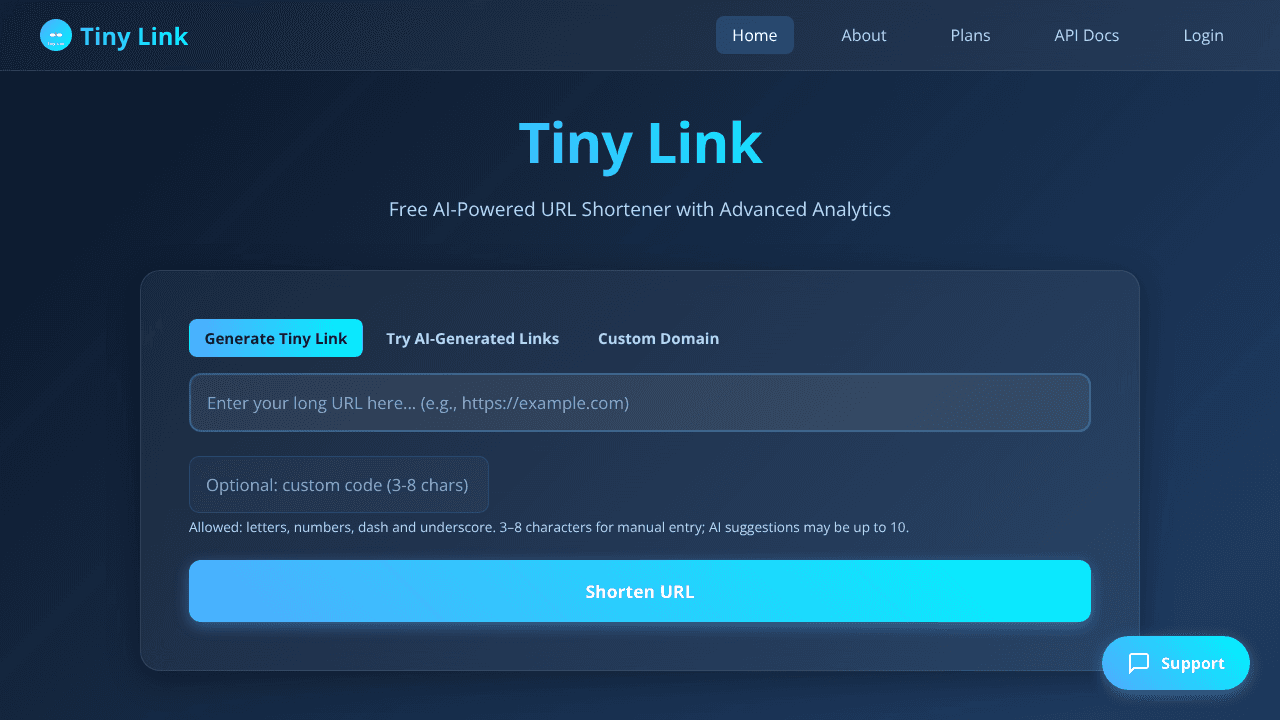 Tiny Link website screenshot