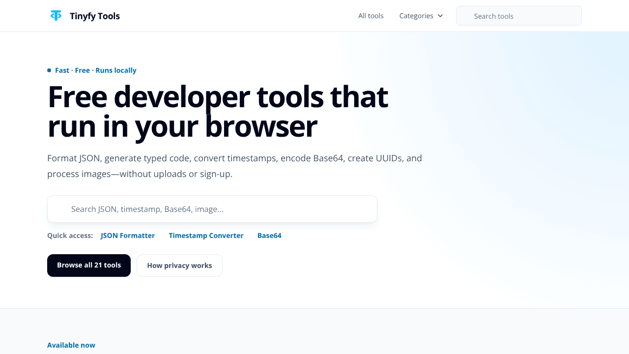 Tinyfy Tools website screenshot