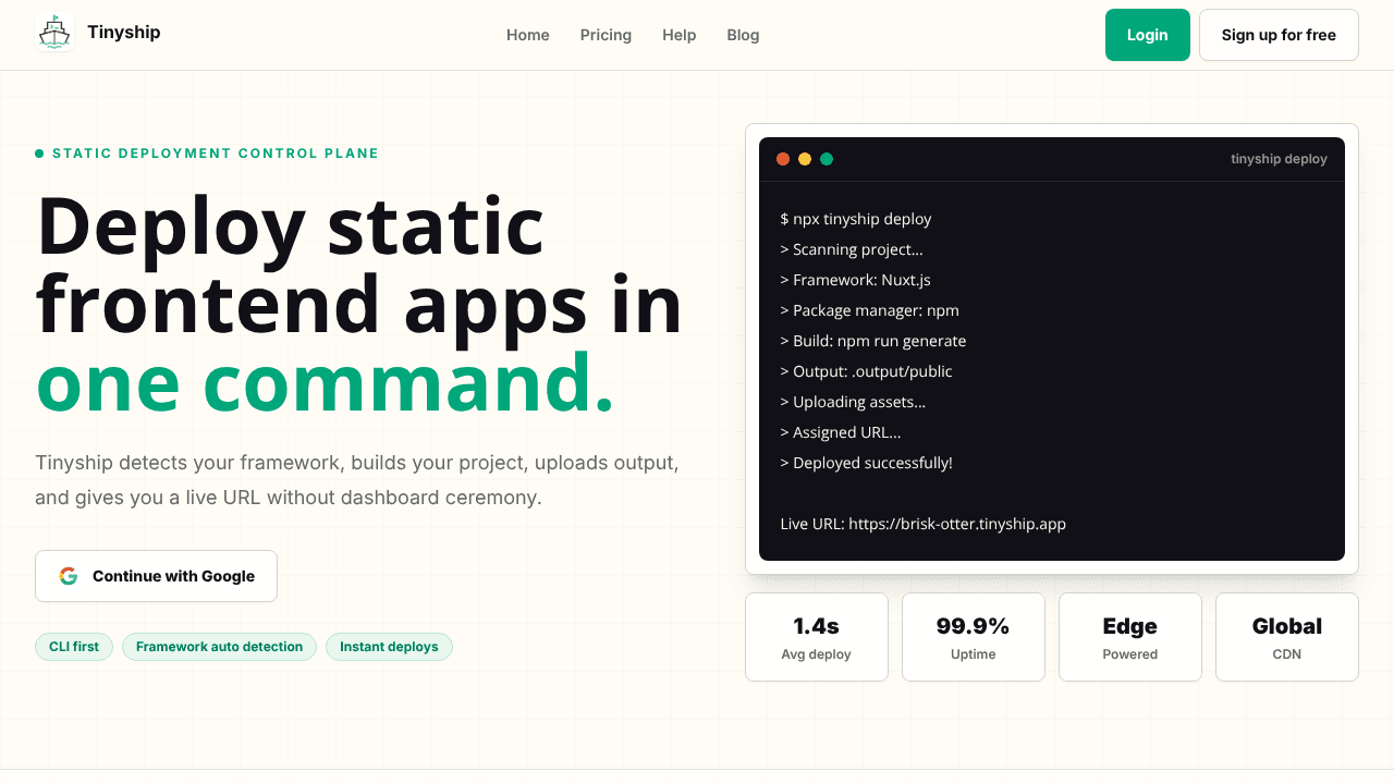 Tinyship website screenshot