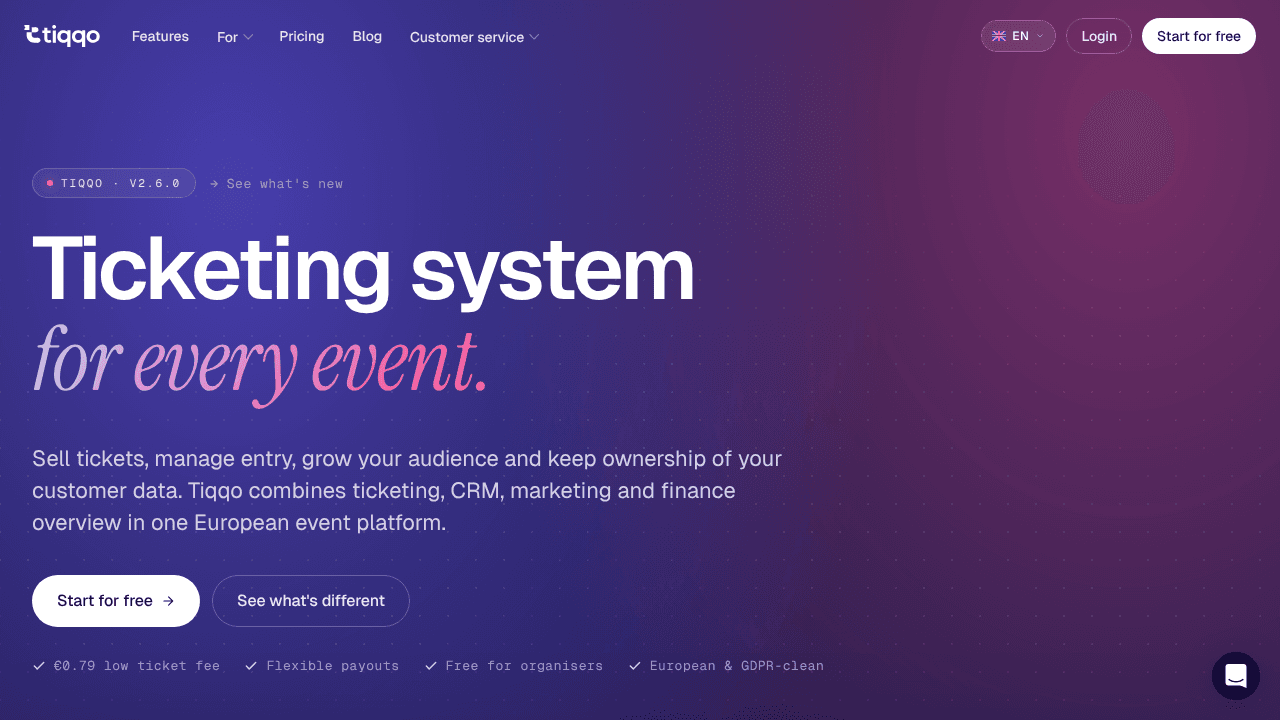 Tiqqo – Event Ticketing & Audience CRM website screenshot