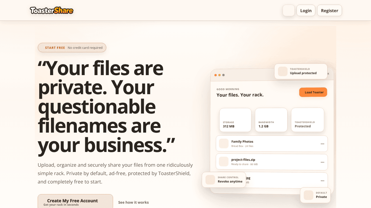 ToasterShare website screenshot