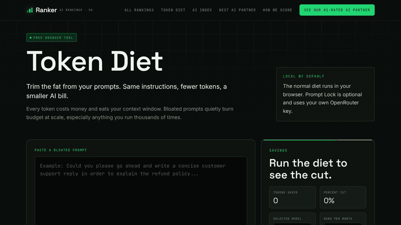 Token Diet website screenshot