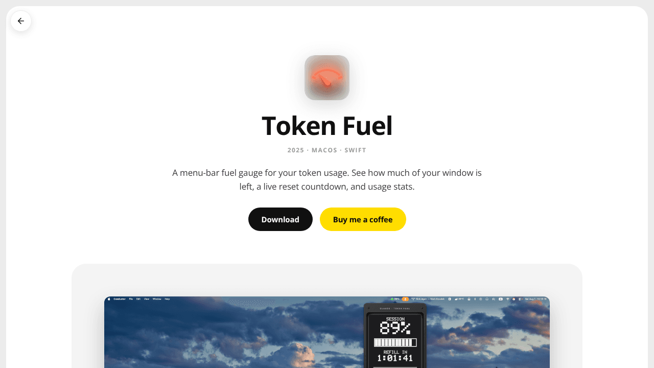 Token Fuel — builtoberemembered website screenshot