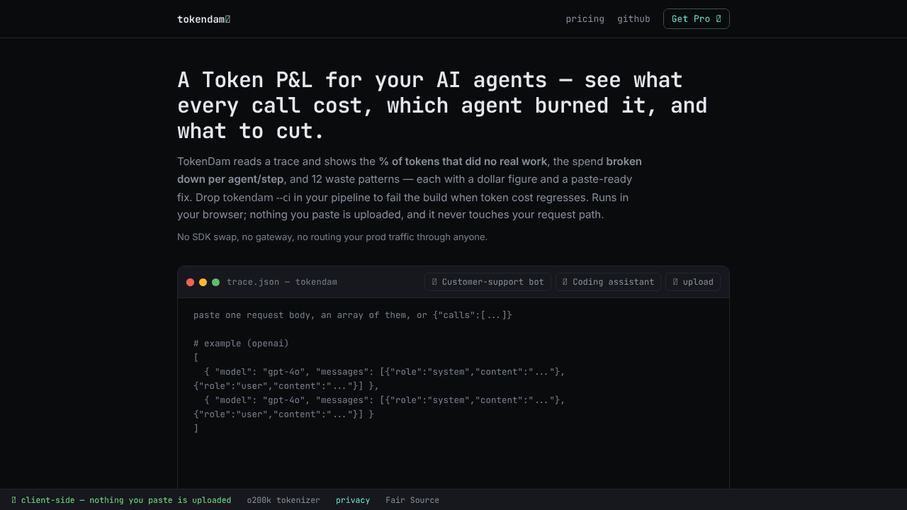 TokenDam website screenshot