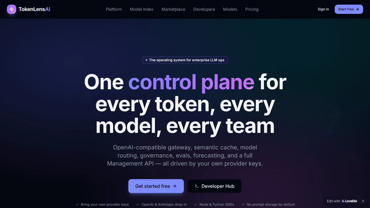 TokenLens AI website screenshot