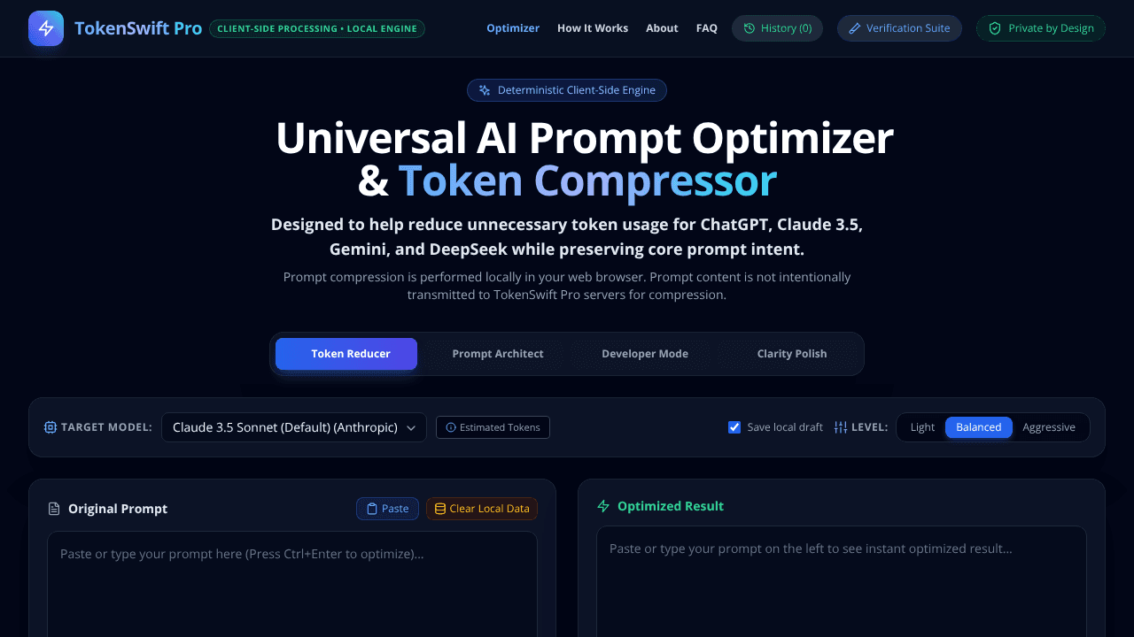 TokenSwift Pro website screenshot