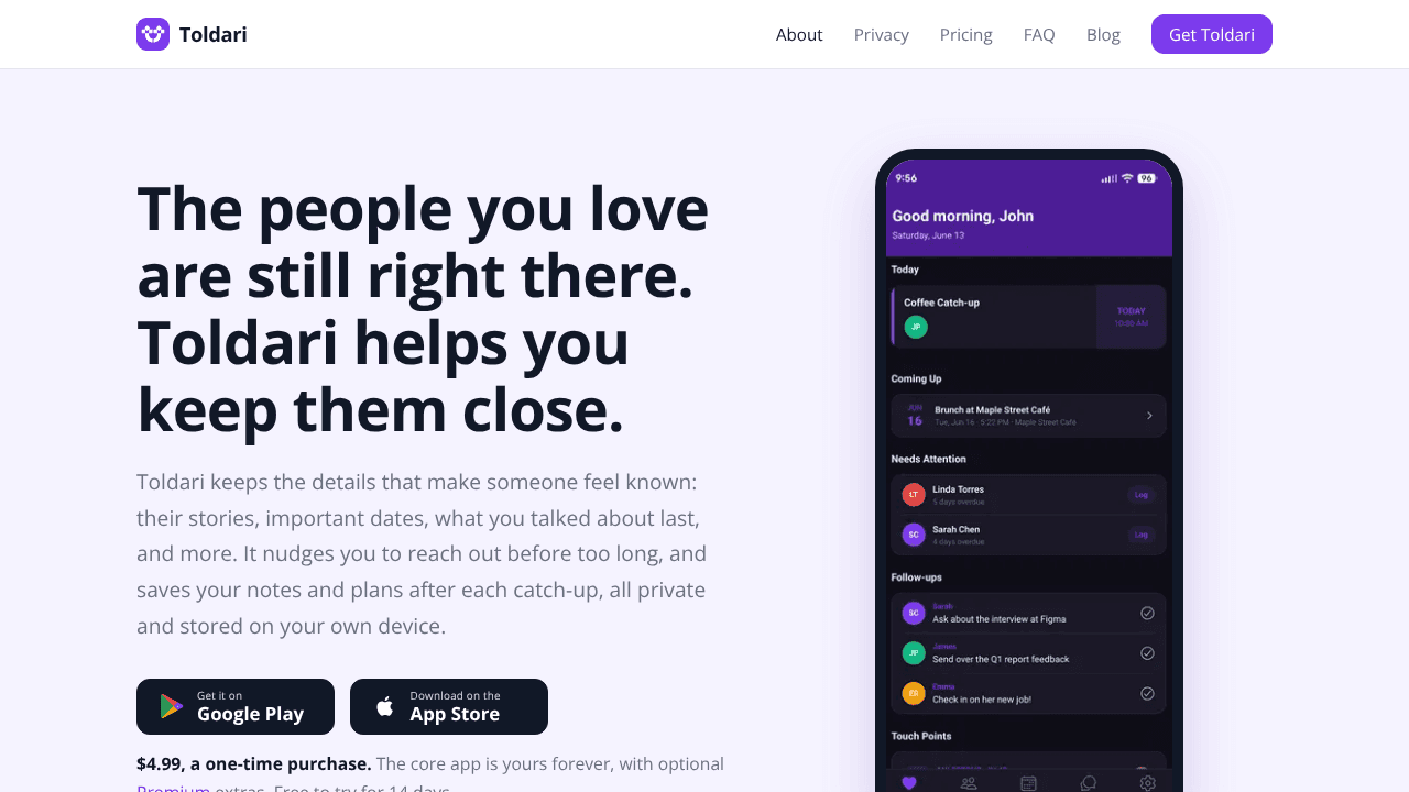 Toldari website screenshot