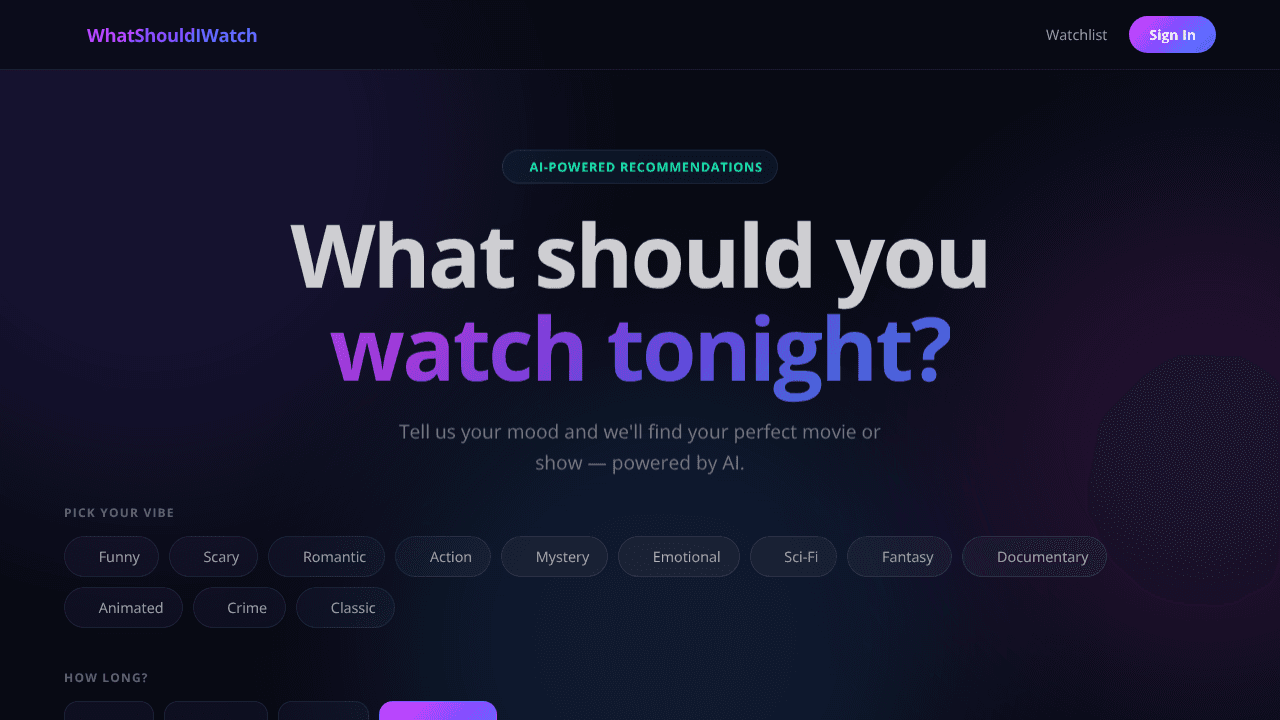 Tonight's Movie Pick website screenshot