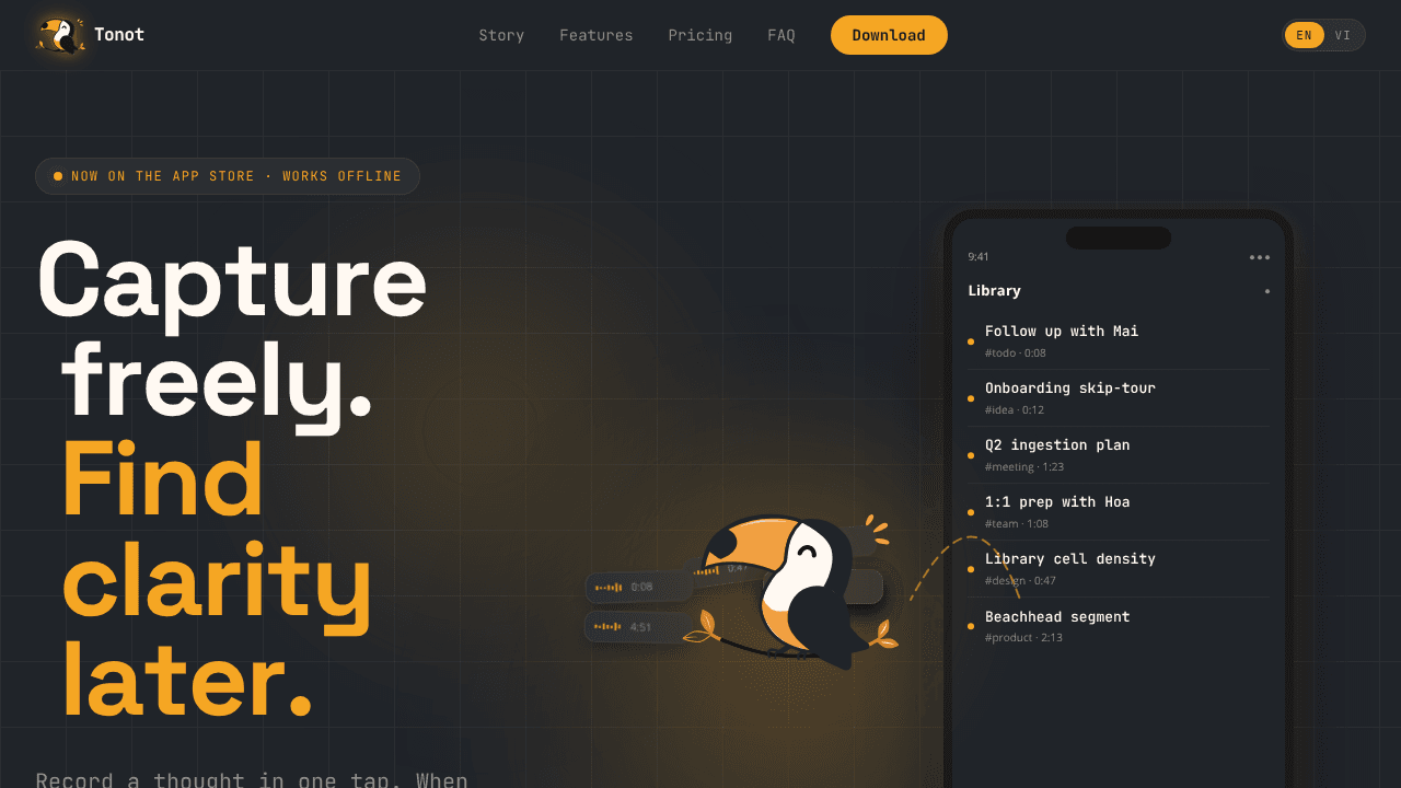Tonot - AI voice note website screenshot