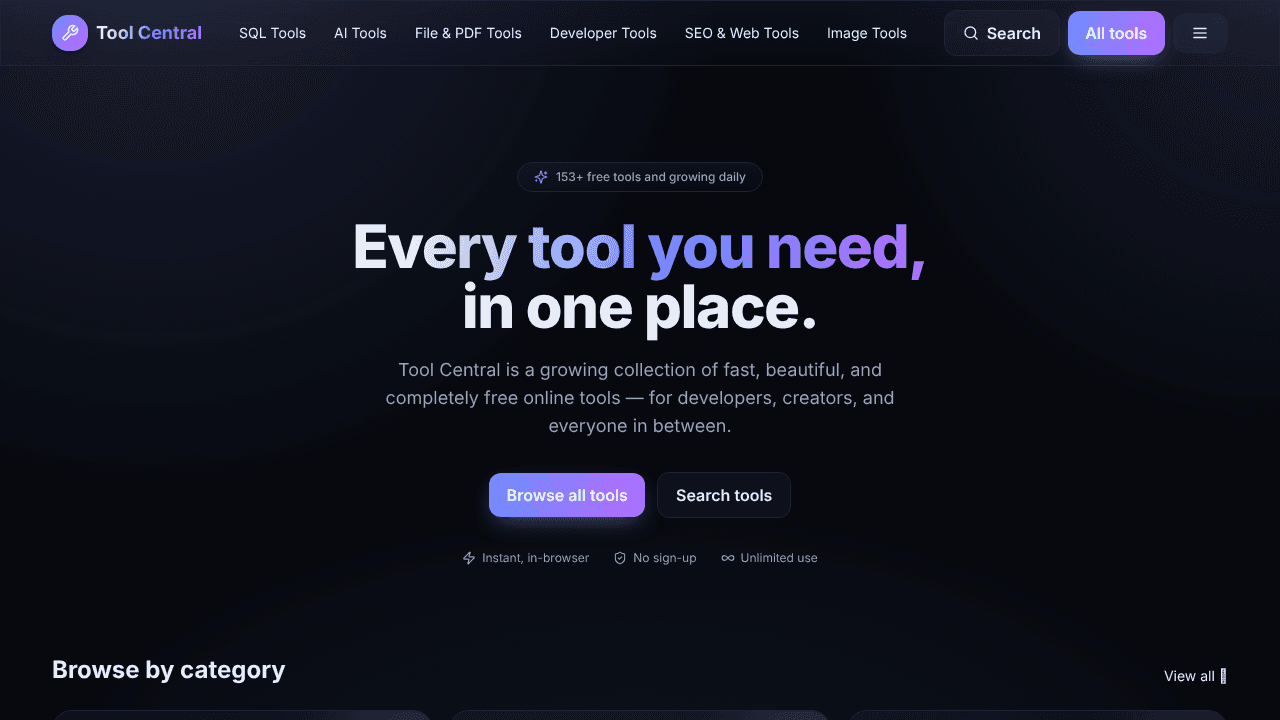 Tool Central website screenshot