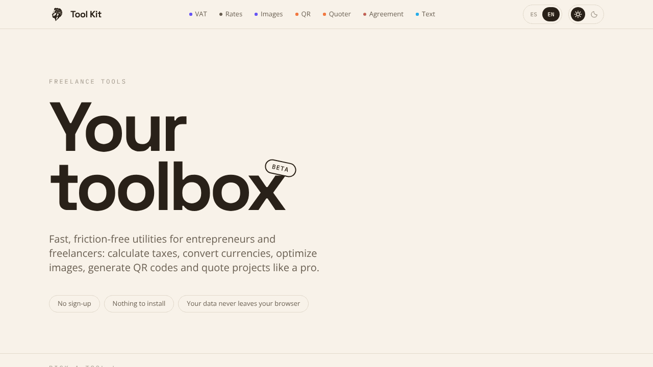Tool Kit — Free Freelancer Tools website screenshot