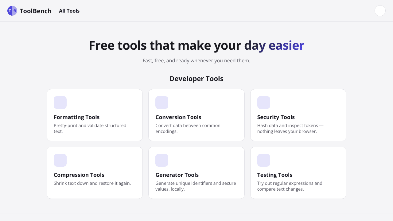 ToolBenchApp website screenshot
