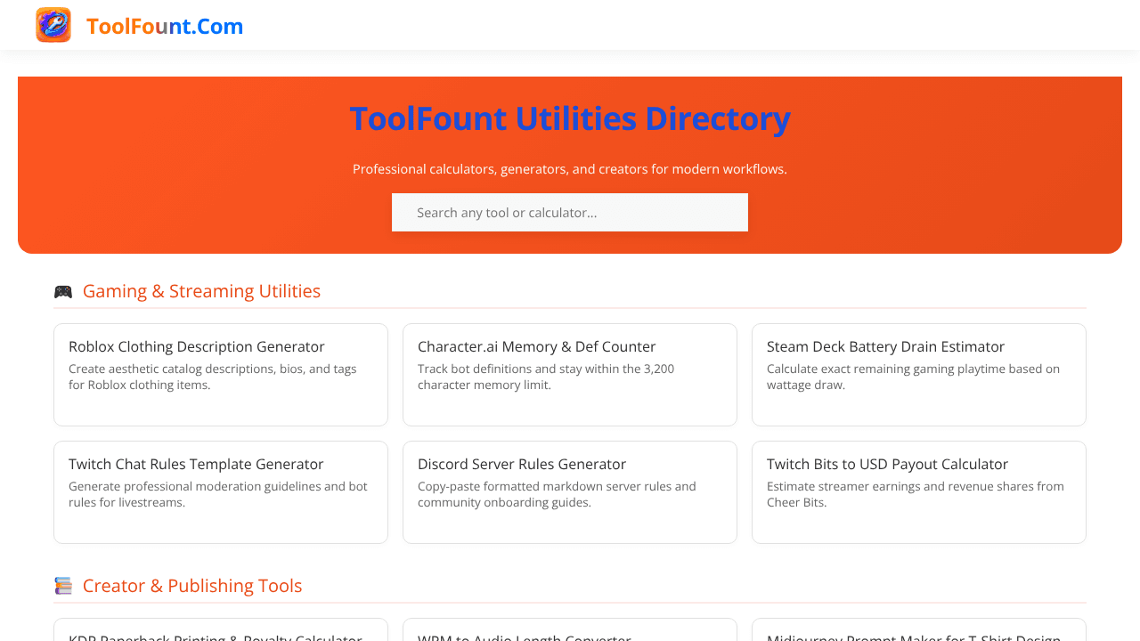 Toolfount.Com website screenshot