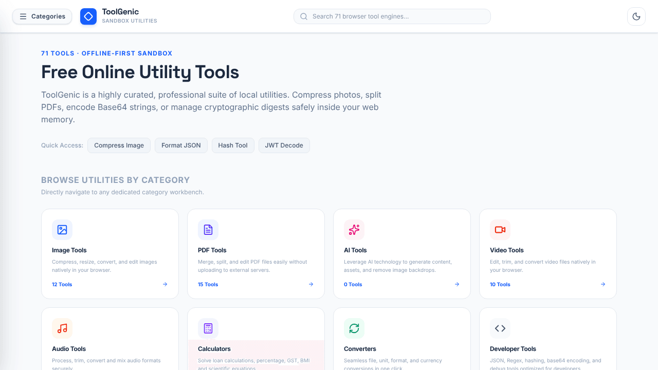 ToolGenicHub — Free Online Utility Tools website screenshot