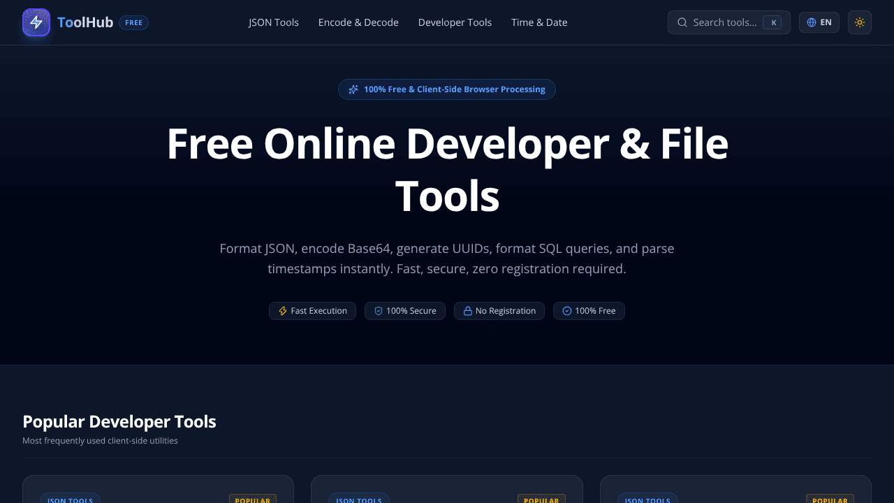 ToolHub website screenshot