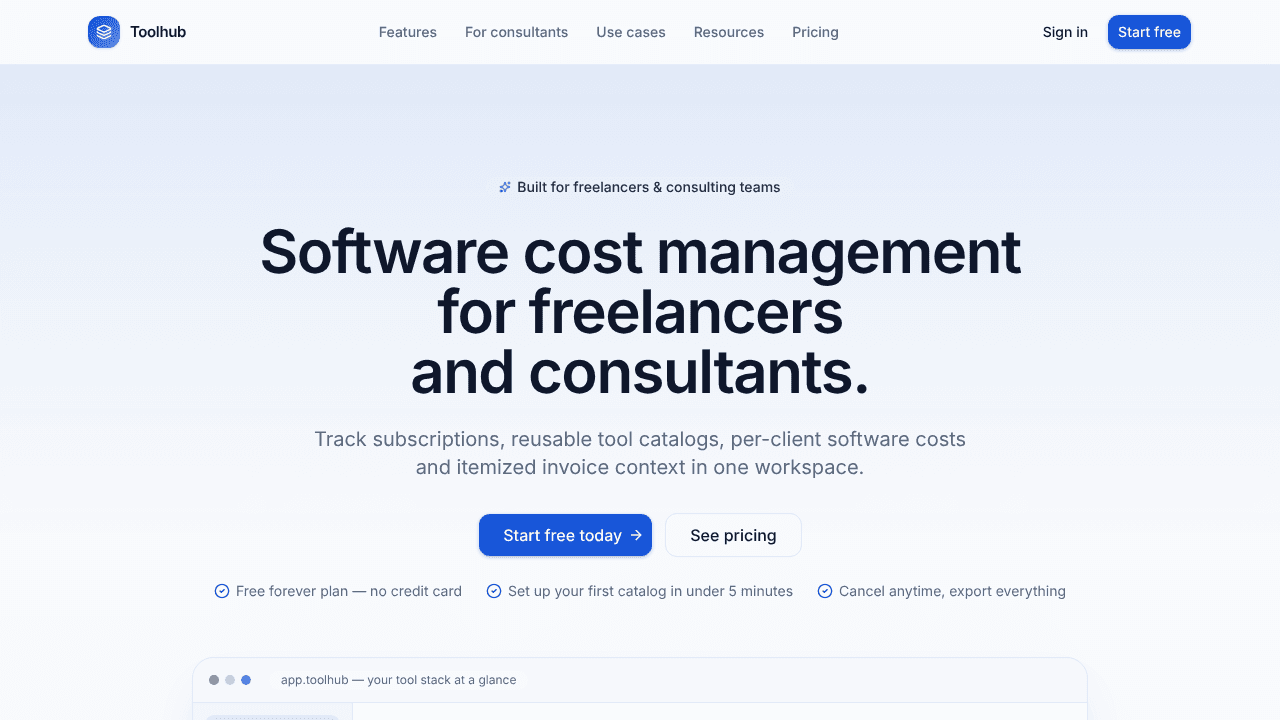 Toolhub website screenshot