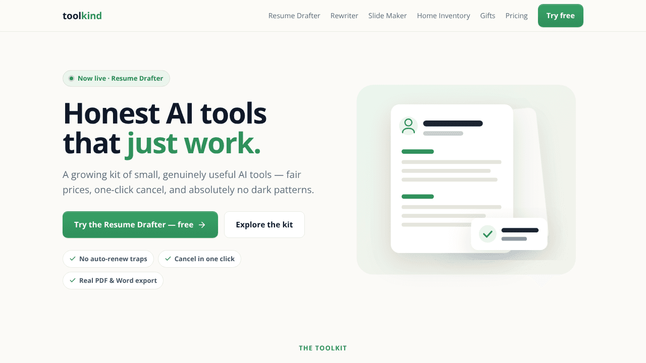 Toolkind website screenshot