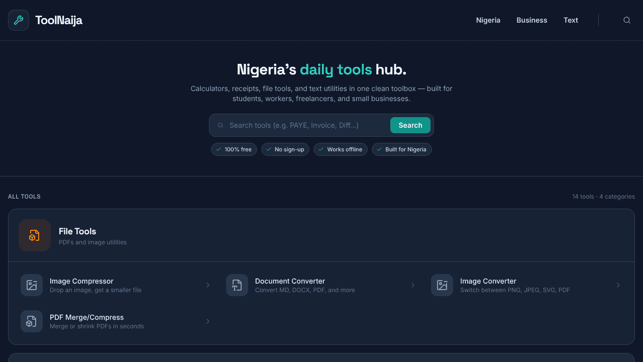 ToolNaija website screenshot