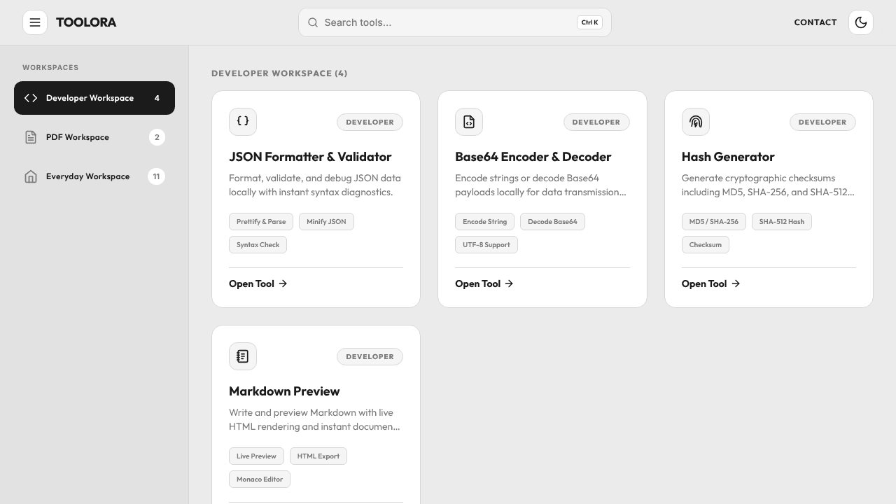 Toolora website screenshot