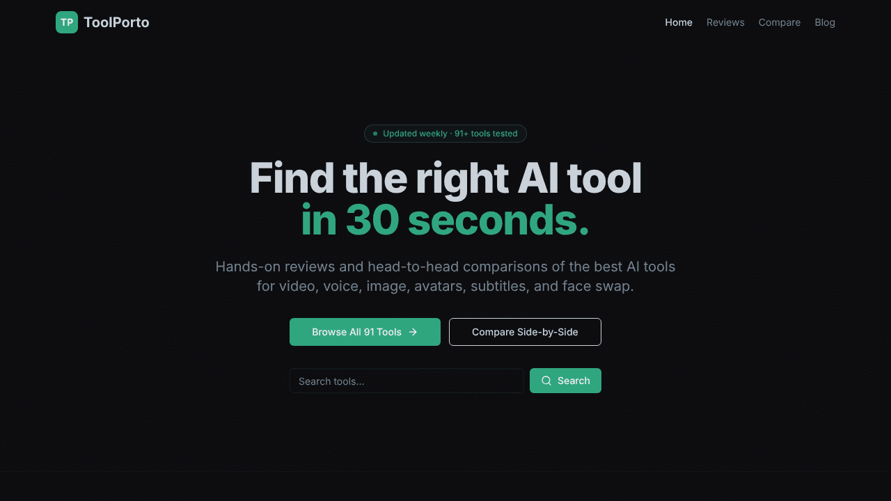 ToolPorto — Honest AI Tool Reviews website screenshot