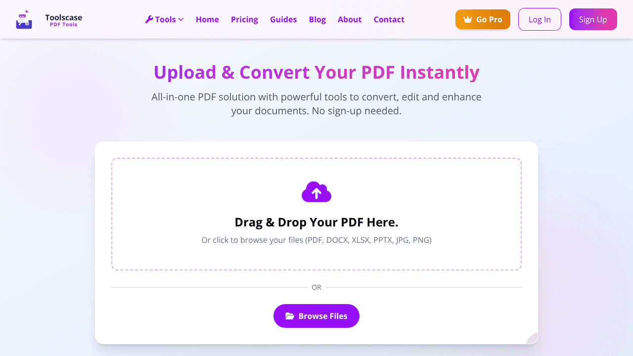 Toolscase PDF Tools website screenshot