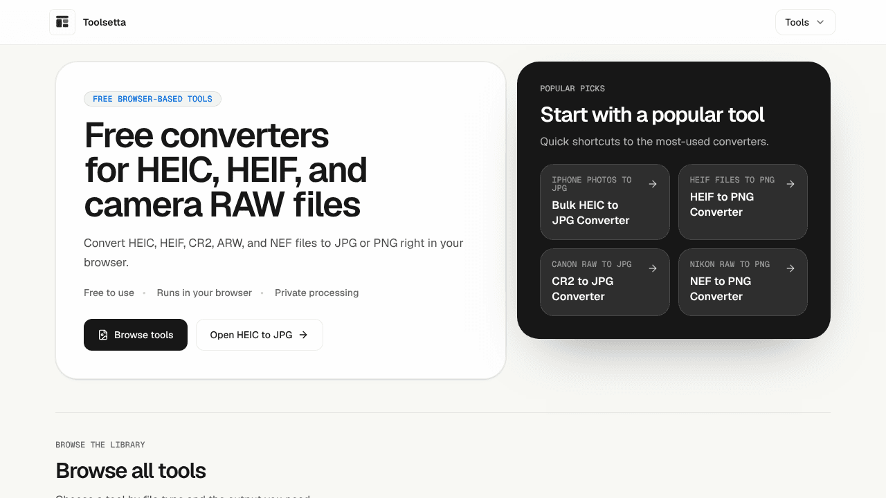 Toolsetta website screenshot
