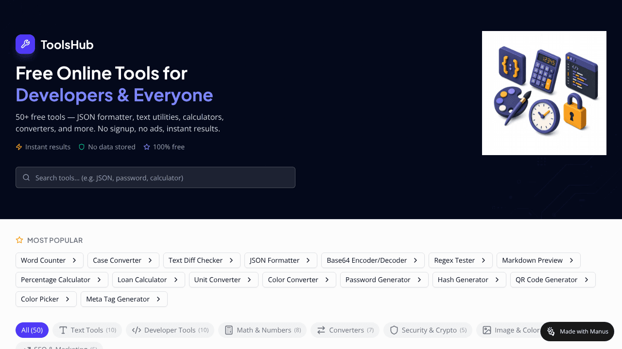 ToolsHub website screenshot