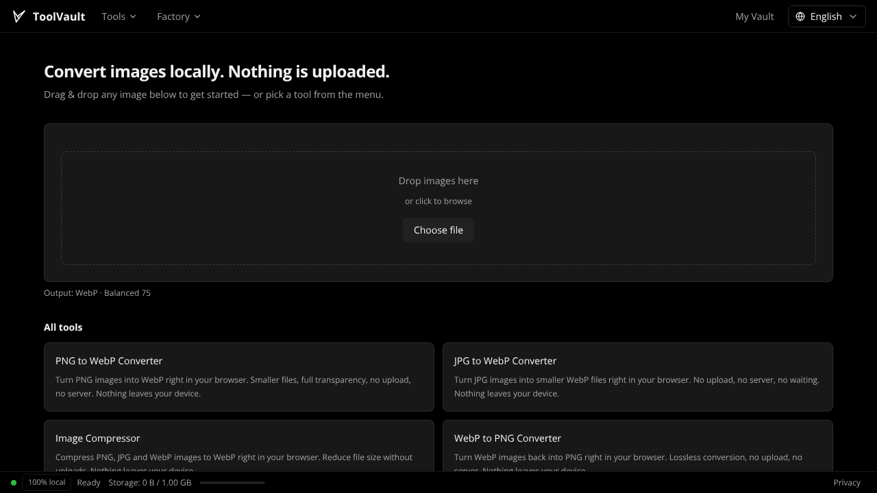 ToolVault website screenshot