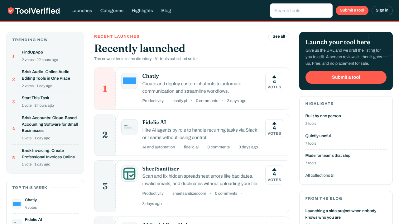 ToolVerified website screenshot