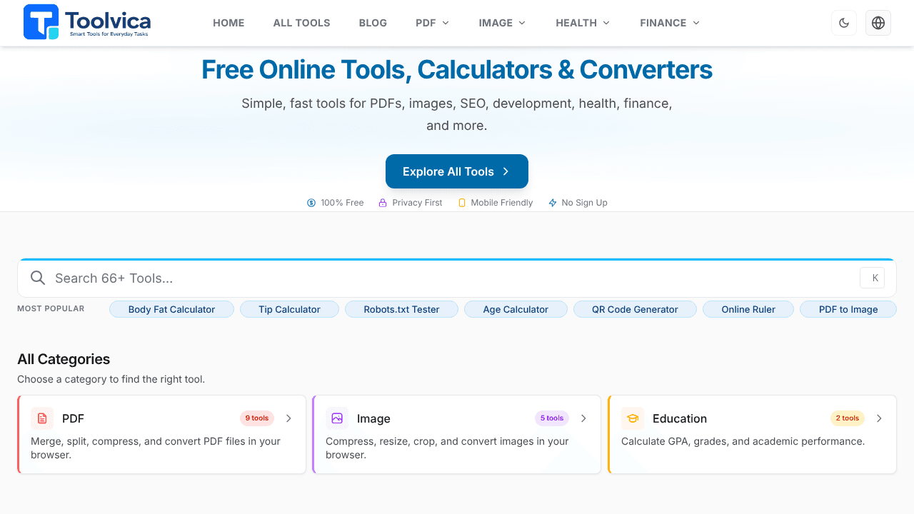Toolvica website screenshot