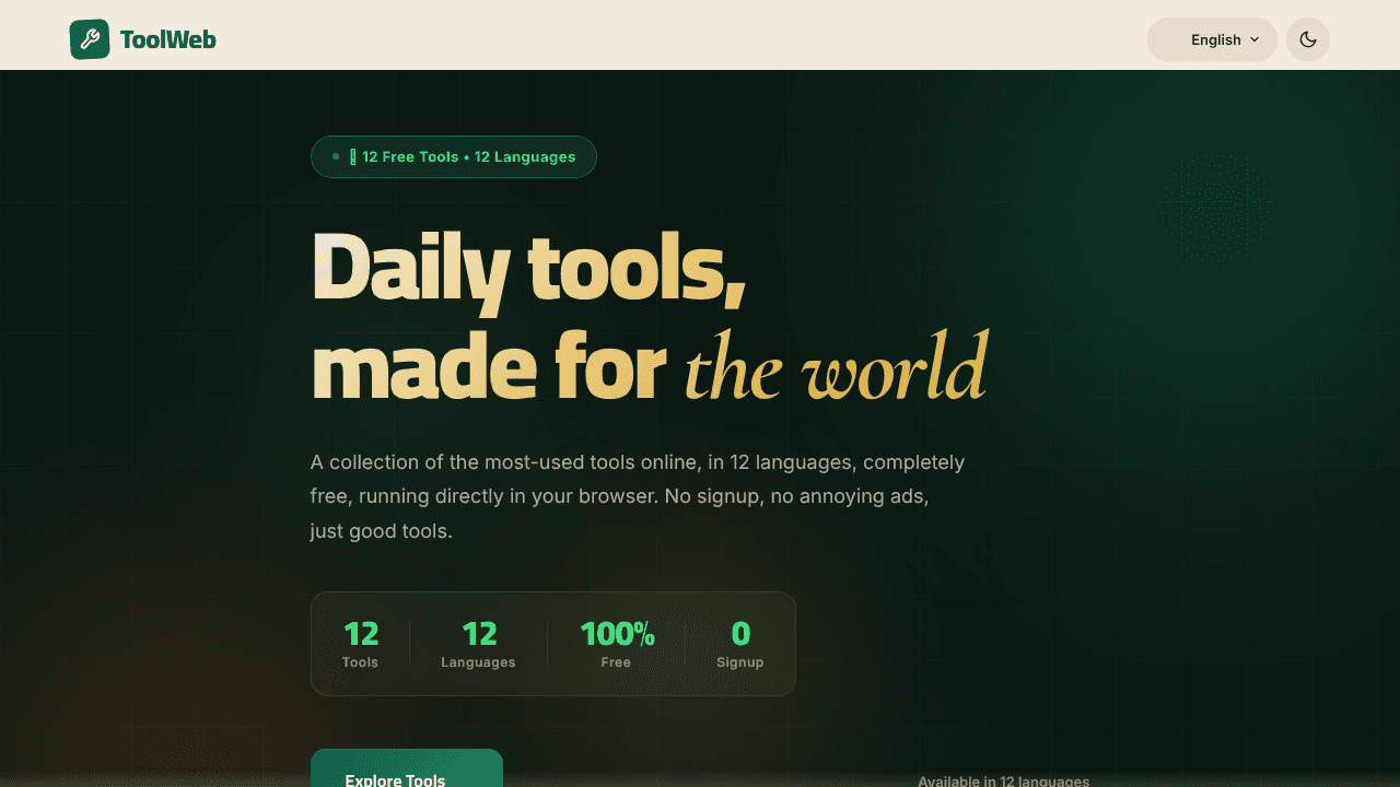 ToolWeb website screenshot