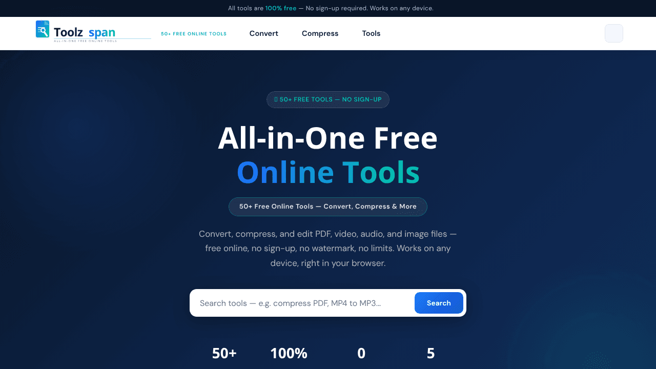 Toolzspan website screenshot