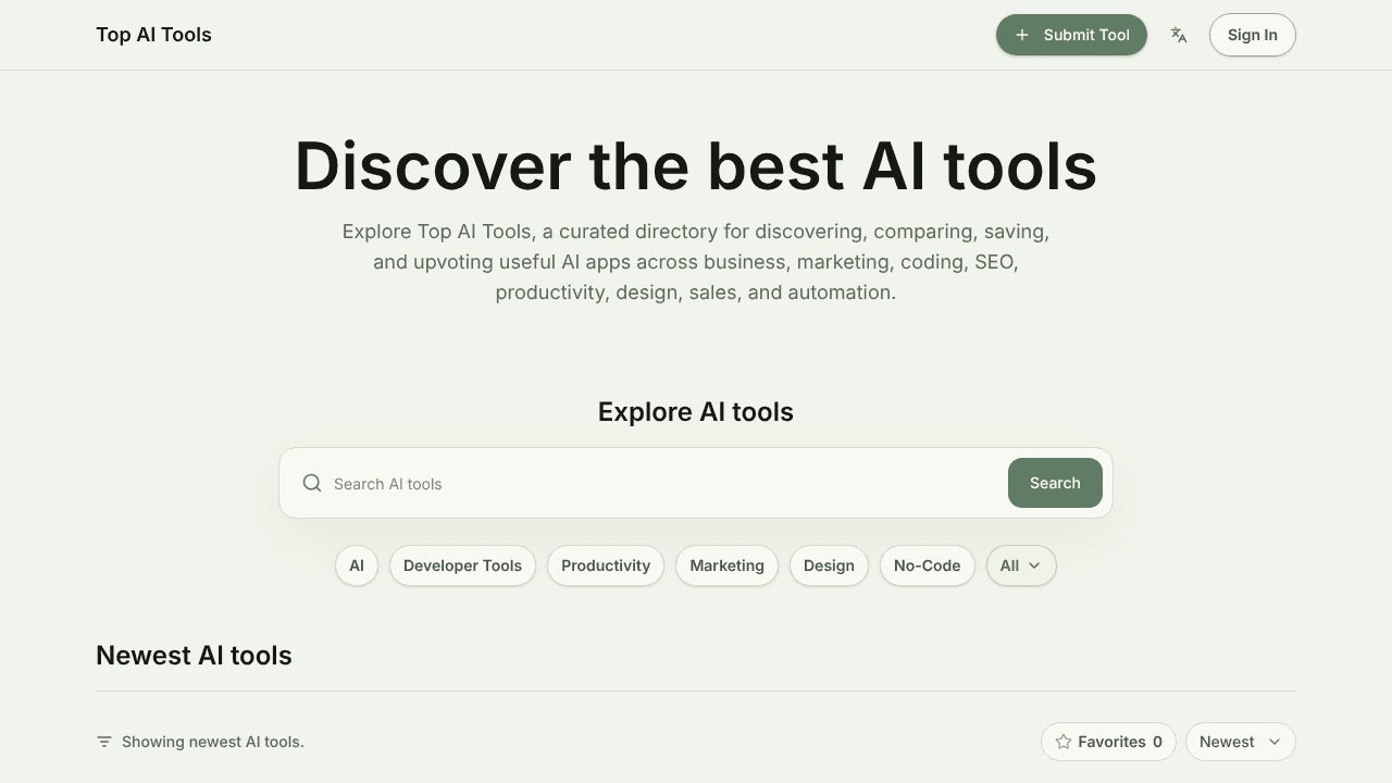 Top AI Tools website screenshot